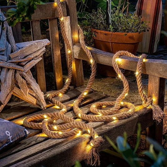Vivolux | SolarRope | Solarbetriebenes Hanfseillicht | Nachhaltige Dekobeleuchtung für Garten & Terrasse