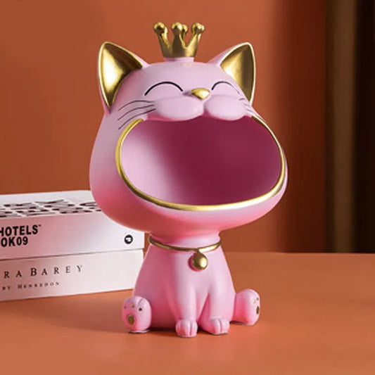 Vivolux | Fortune Crown Big Mouth Cat Eingang Schlüsselablage Dekoratives Ornament, Licht Luxus Einweihungsgeschenk Skulptur