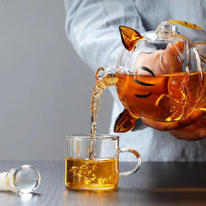 Vivolux | Cat Shaped Glass Decanter Glass Holder with Stopper Bottle Drinkware Dispenser Carafe 1000ml for Dining Party Decoration Gift
