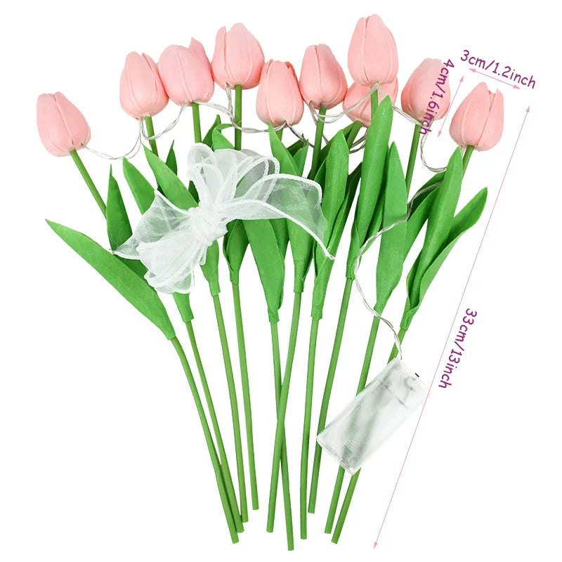 Vivolux | LED-Lampe mit künstlichem Tulpenblumenstrauß perfekt für Geschenke oder als Hochzeitsfeier-Hausdekorationen