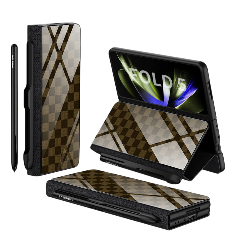Vivolux | Stoßfeste Rüstungshülle Hülle Glas Abdeckung Ständer Einfügkarte Lederhülle für Samsung Galaxy Z Fold 5/4