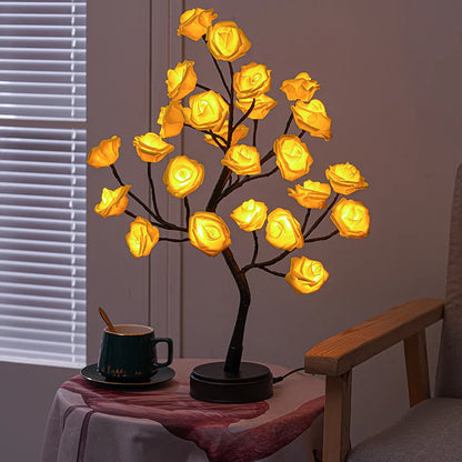 Vivolux | RGB Rose Blume Baum Lichter 24LED USB Batterie Tischlampe Feen Nachtlicht Zuhause Party Weihnachten Hochzeit Schlafzimmer Dekoration Geschenk