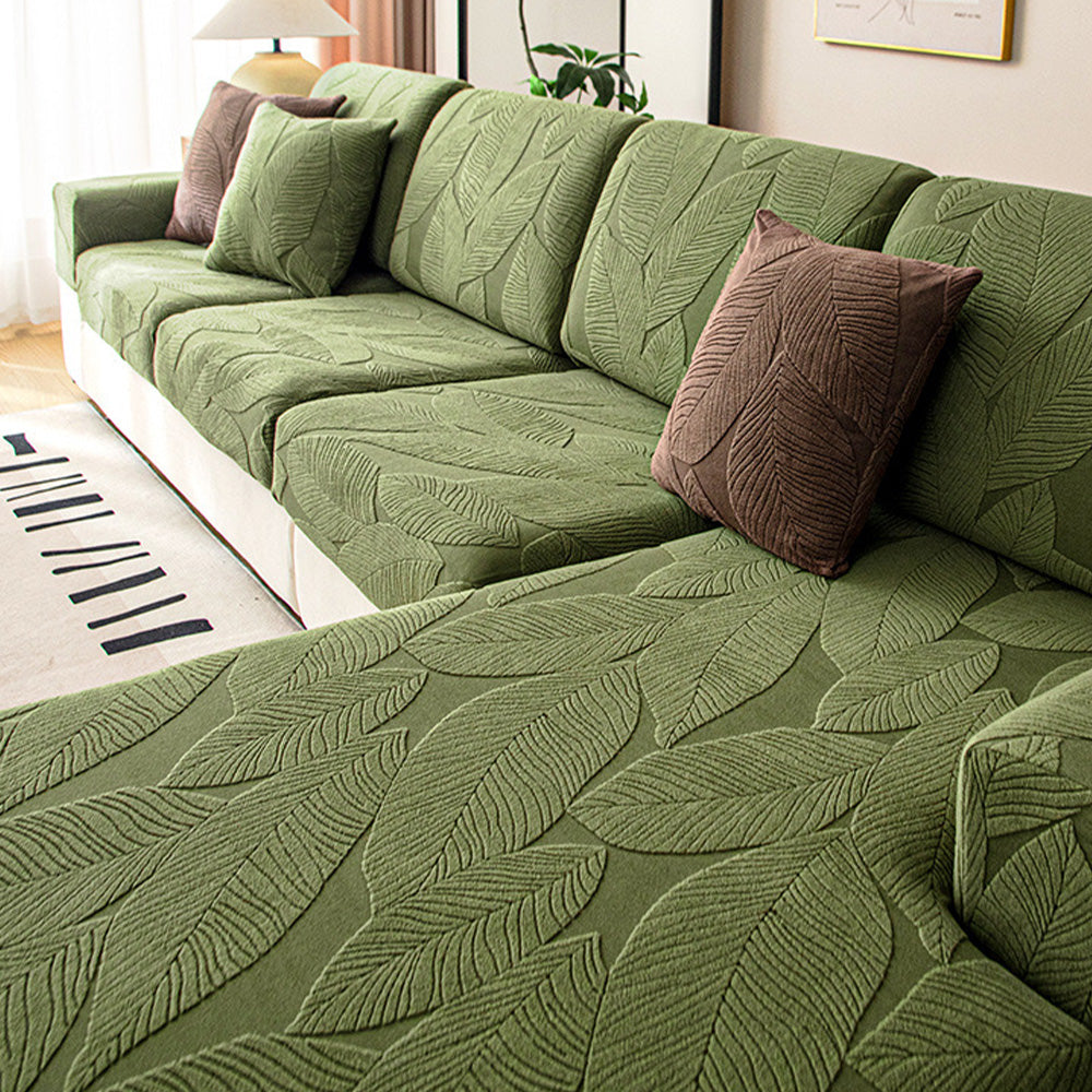 Vivolux | Modernes Blatt Jacquard Wasserdicht Anti-Kratzer Stretch Vollüberzug Sofaüberzug