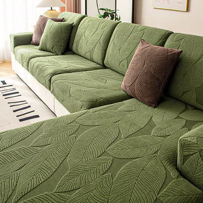 Vivolux | Modernes Blatt Jacquard Wasserdicht Anti-Kratzer Stretch Vollüberzug Sofaüberzug