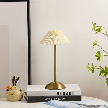 Vivolux | Zeitgenössische skandinavische wiederaufladbare Eisenstoff konische plissierte LED-Tischlampe für Nachttisch