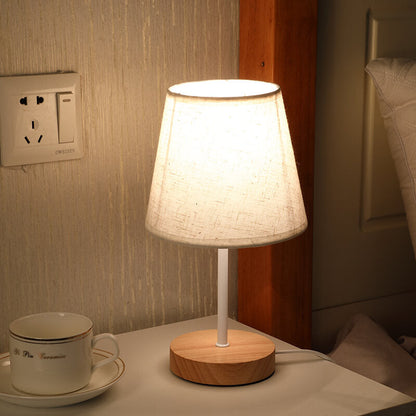 Vivolux | Nordic Vintage Stoff Cone Massivholz LED Tischlampe