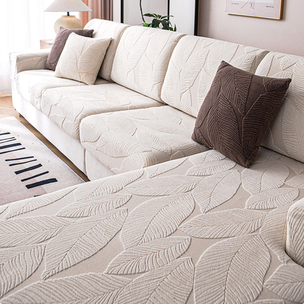 Vivolux | Modernes Blatt Jacquard Wasserdicht Anti-Kratzer Stretch Vollüberzug Sofaüberzug