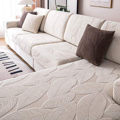 Vivolux | Modernes Blatt Jacquard Wasserdicht Anti-Kratzer Stretch Vollüberzug Sofaüberzug