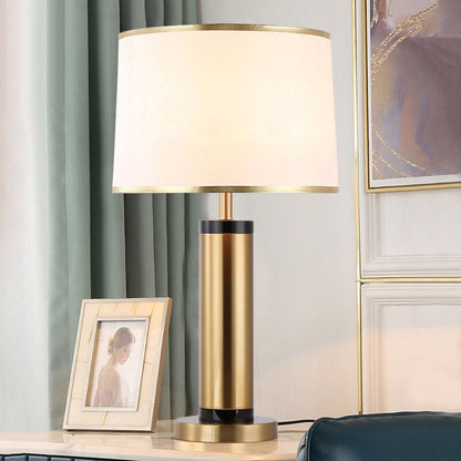 Vivolux | Moderne Übergangs-Zylinder-Eisen-Stoff 1-Lampe Tischlampe für das Wohnzimmer