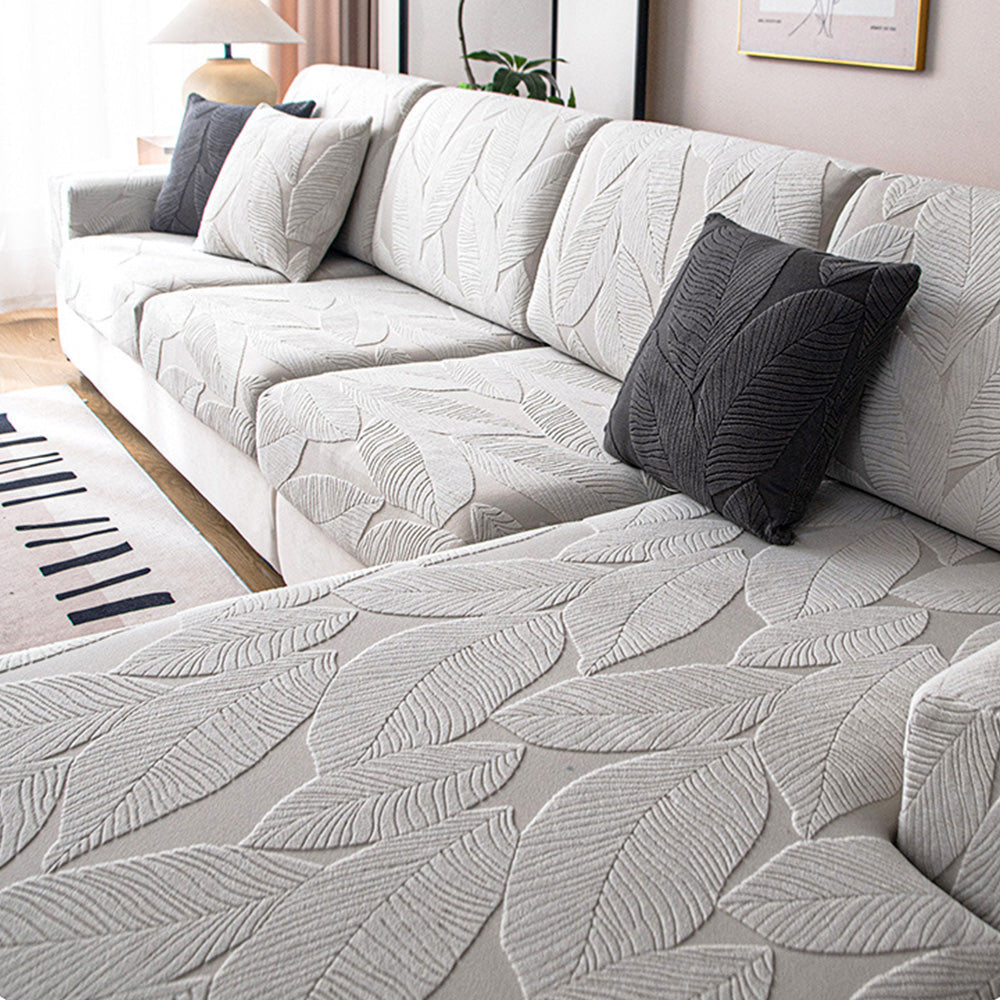 Vivolux | Modernes Blatt Jacquard Wasserdicht Anti-Kratzer Stretch Vollüberzug Sofaüberzug