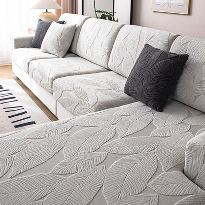 Vivolux | Modernes Blatt Jacquard Wasserdicht Anti-Kratzer Stretch Vollüberzug Sofaüberzug
