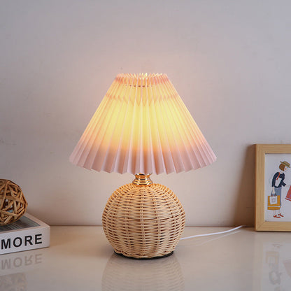 Vivolux | RattaLume Nordic LED Tischlampe | Geflochtenes Rattan & Faltstoffschirm | Stimmungslicht | Deko fürs Schlafzimmer