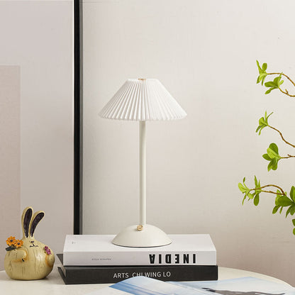 Vivolux | Zeitgenössische skandinavische wiederaufladbare Eisenstoff konische plissierte LED-Tischlampe für Nachttisch