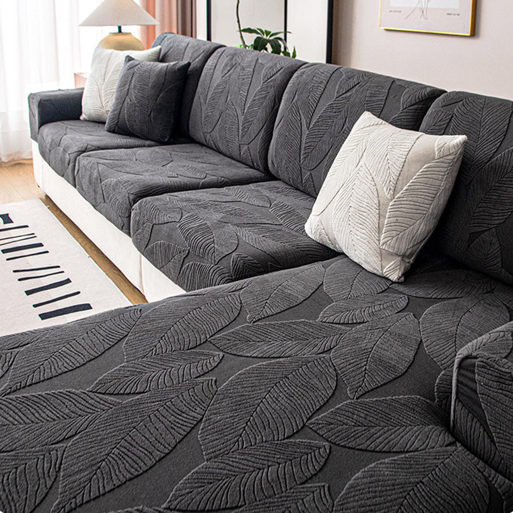 Vivolux | Modernes Blatt Jacquard Wasserdicht Anti-Kratzer Stretch Vollüberzug Sofaüberzug