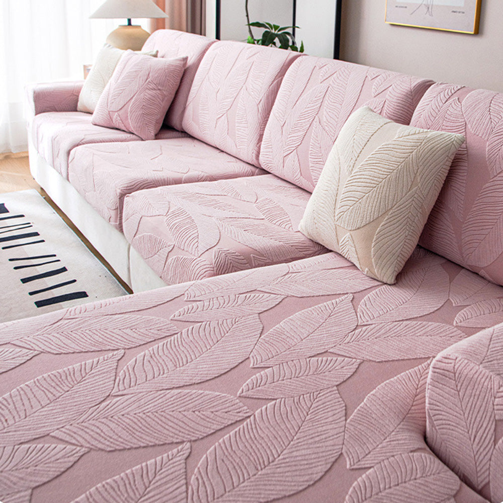 Vivolux | Modernes Blatt Jacquard Wasserdicht Anti-Kratzer Stretch Vollüberzug Sofaüberzug