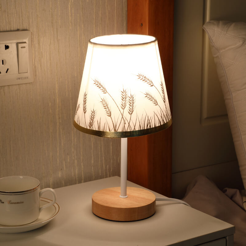 Vivolux | Nordic Vintage Stoff Cone Massivholz LED Tischlampe