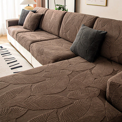 Vivolux | Modernes Blatt Jacquard Wasserdicht Anti-Kratzer Stretch Vollüberzug Sofaüberzug