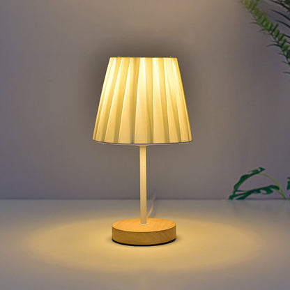 Vivolux | Nordic Vintage Stoff Cone Massivholz LED Tischlampe