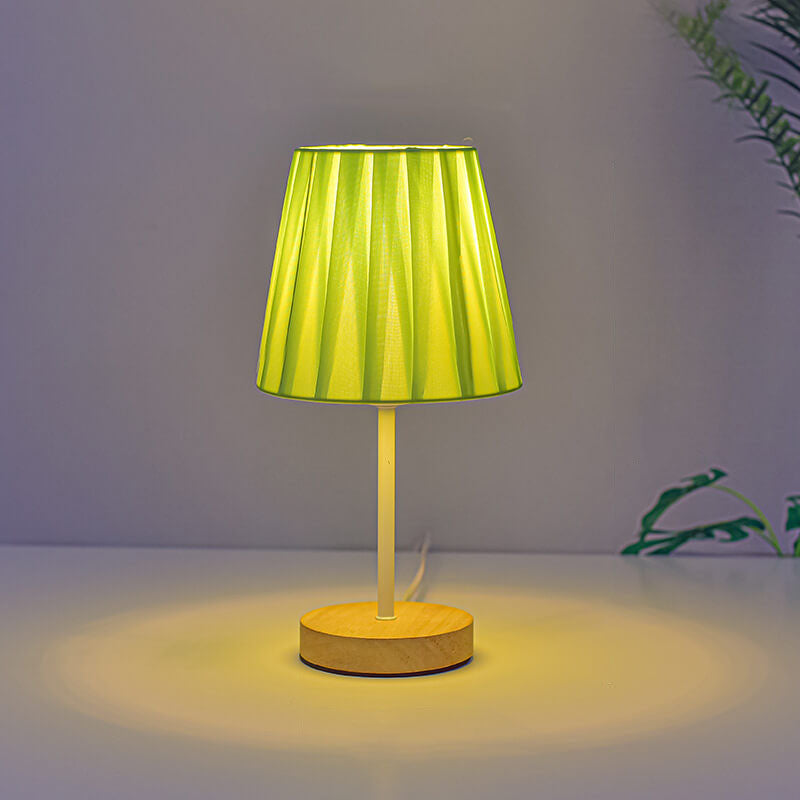 Vivolux | Nordic Vintage Stoff Cone Massivholz LED Tischlampe