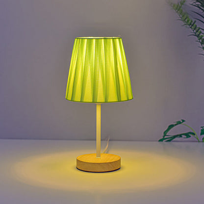 Vivolux | Nordic Vintage Stoff Cone Massivholz LED Tischlampe