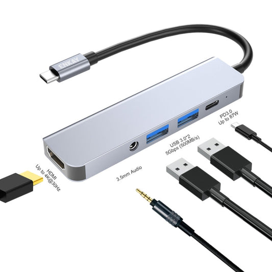 Vivolux | ENKAY Hat-Prince 5 in 1 Type-C Hub 4K HDMI Konverter Dockingstation 3.5mm Audio Jack Adapter