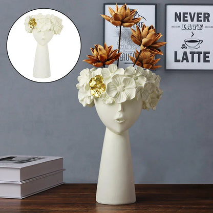 Vivolux | Nordic Mädchen Kopf Blume Harz Vase Statue Blume Blumen Vasen für Büro Desktop Trockene Blumen Ornamente Dekor Container