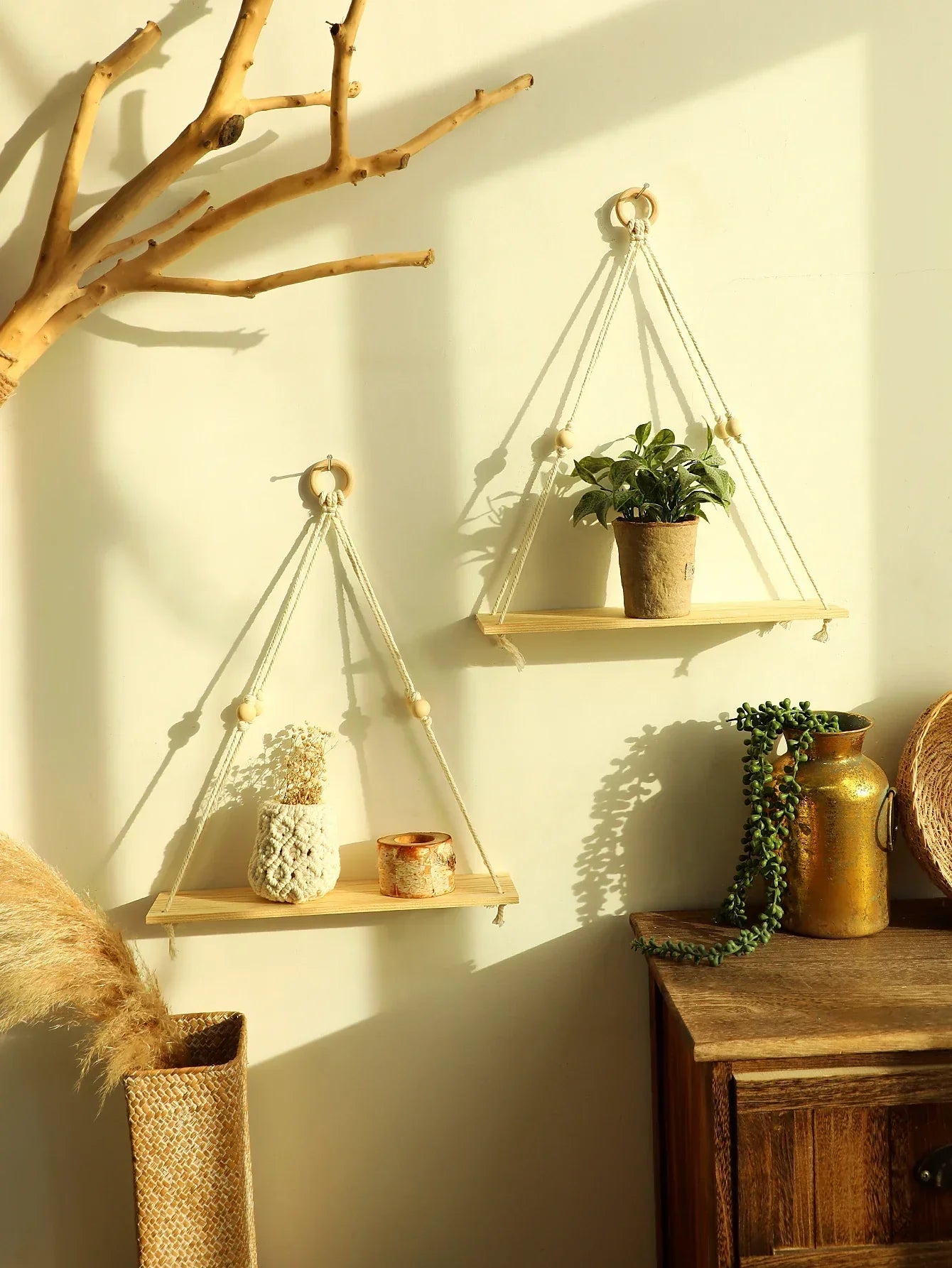 Vivolux | Wandregal – Holz – Hängeregale – Boho-Heimdekoration – Raumdekoration