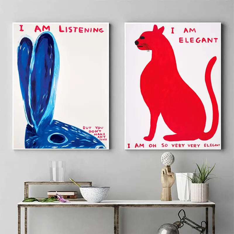 Vivolux | David Shrigley Rabbit Cat Wine Biscuit Train Wall Art Abstract Prints Canvas Painting Nordic Poster Pictures Living Room Decor