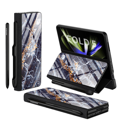 Vivolux | Stoßfeste Rüstungshülle Hülle Glas Abdeckung Ständer Einfügkarte Lederhülle für Samsung Galaxy Z Fold 5/4
