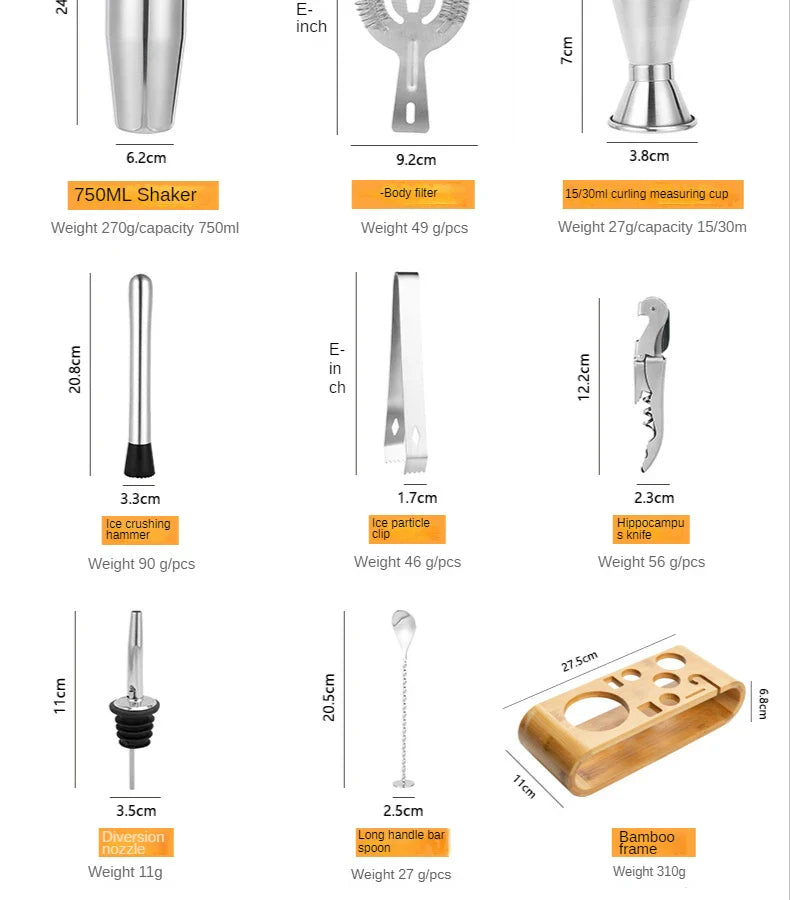 Vivolux | MixArt Metallisches Bar-Set | Elegantes Cocktail- und Barkeeper-Set | Perfekte Getränke leicht gemacht