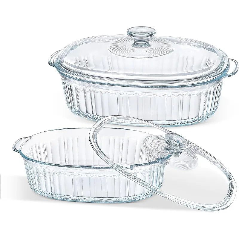Vivolux | 4-teilige Glas-Auflaufform, Set mit 2 Auflaufformen mit Glasdeckeln, 1,9 Qt und 3 Qt