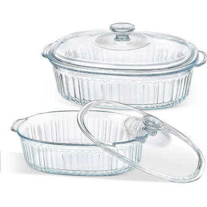Vivolux | 4-teilige Glas-Auflaufform, Set mit 2 Auflaufformen mit Glasdeckeln, 1,9 Qt und 3 Qt