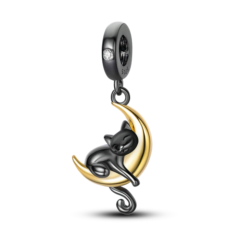 Vivolux | 925 Silber Goldener Leopard Charms Perlen Bunte Chamäleon Nashorn Löwe Skarabäus Katze Anhänger Passend für Original Pandora Armband Schmuck