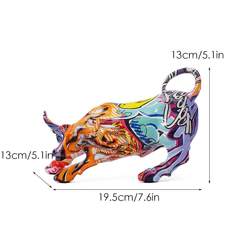 Vivolux | Graffiti-Malerei Harz Bull Figuren Home Wohnzimmer Schlafzimmer Büro Desktop Feng Shui Ornamente Sammlung Statuen