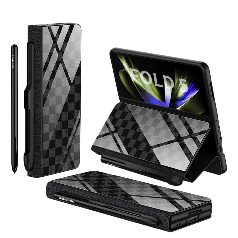Vivolux | Stoßfeste Rüstungshülle Hülle Glas Abdeckung Ständer Einfügkarte Lederhülle für Samsung Galaxy Z Fold 5/4