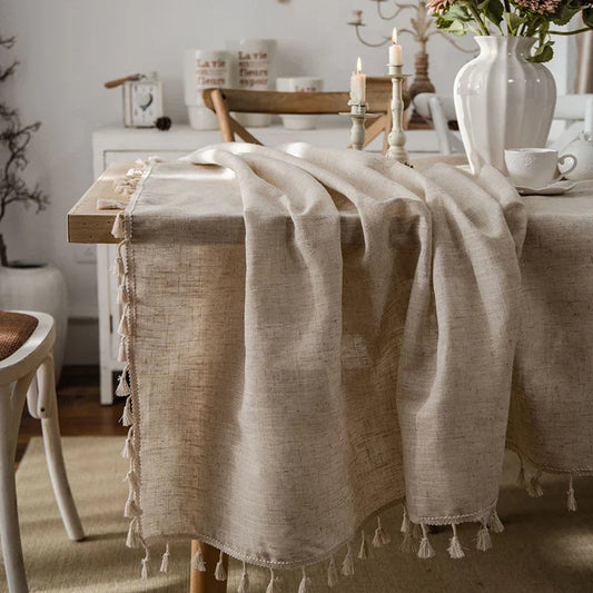 Vivolux | 2023 Baumwoll-Leinen-Tischdecke mit Quasten, rechteckige Tischdecke für Esstisch, Kaffee-Teetischdecken, Hochzeit Osterdekoration