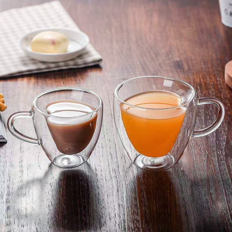 Vivolux | Herz Liebe Form Glas Tasse Doppelwandige Kaffeetassen Isolierte Tee Milch Zitrone Saft Wasser Becher Hitzebeständiges Trinkgeschirr Liebhaber Geschenk
