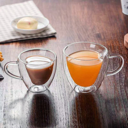 Vivolux | Herz Liebe Form Glas Tasse Doppelwandige Kaffeetassen Isolierte Tee Milch Zitrone Saft Wasser Becher Hitzebeständiges Trinkgeschirr Liebhaber Geschenk