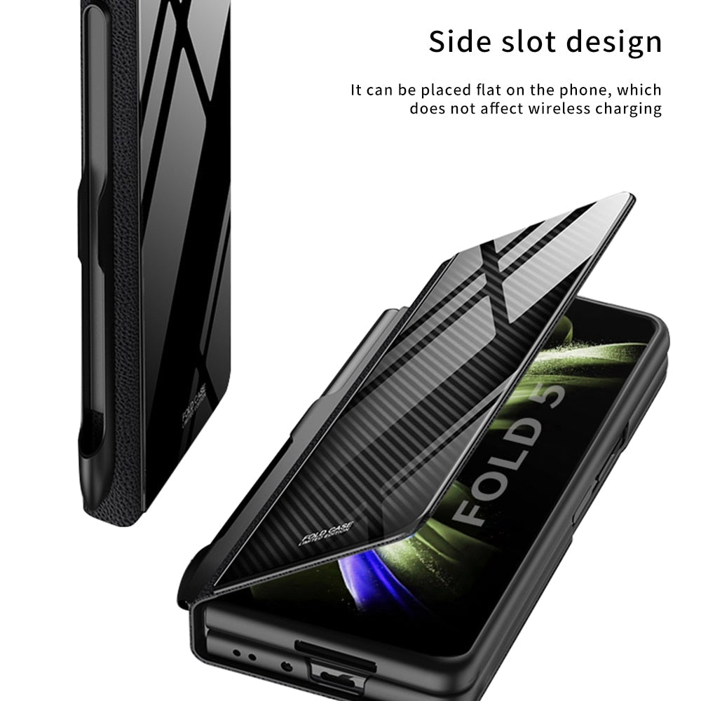 Vivolux | Stoßfeste Rüstungshülle Hülle Glas Abdeckung Ständer Einfügkarte Lederhülle für Samsung Galaxy Z Fold 5/4