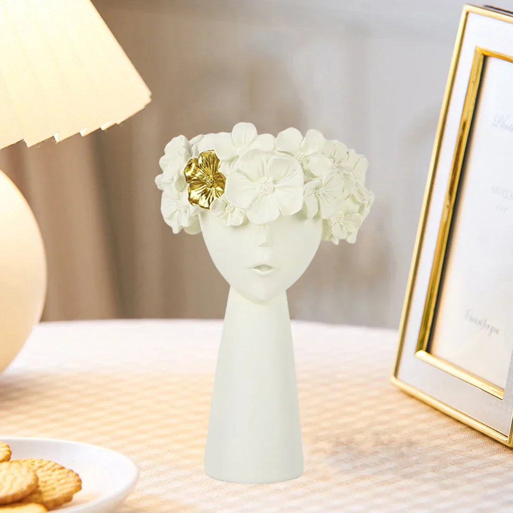 Vivolux | Nordic Mädchen Kopf Blume Harz Vase Statue Blume Blumen Vasen für Büro Desktop Trockene Blumen Ornamente Dekor Container