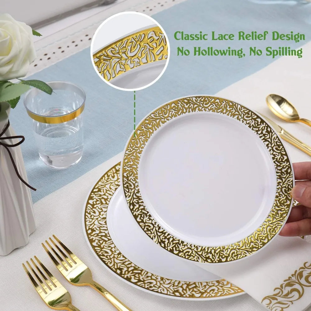 Vivolux | 350pcs Einweg-Gold Spitze Geschirr Set für 50 Gäste