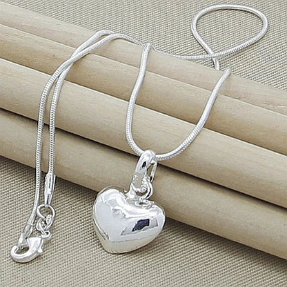 925 Sterling Silber Solide Kleine Herzanhänger Halskette 16-30 Zoll Schlangenkette Für Frauen Hochzeit Charm Mode Schmuck