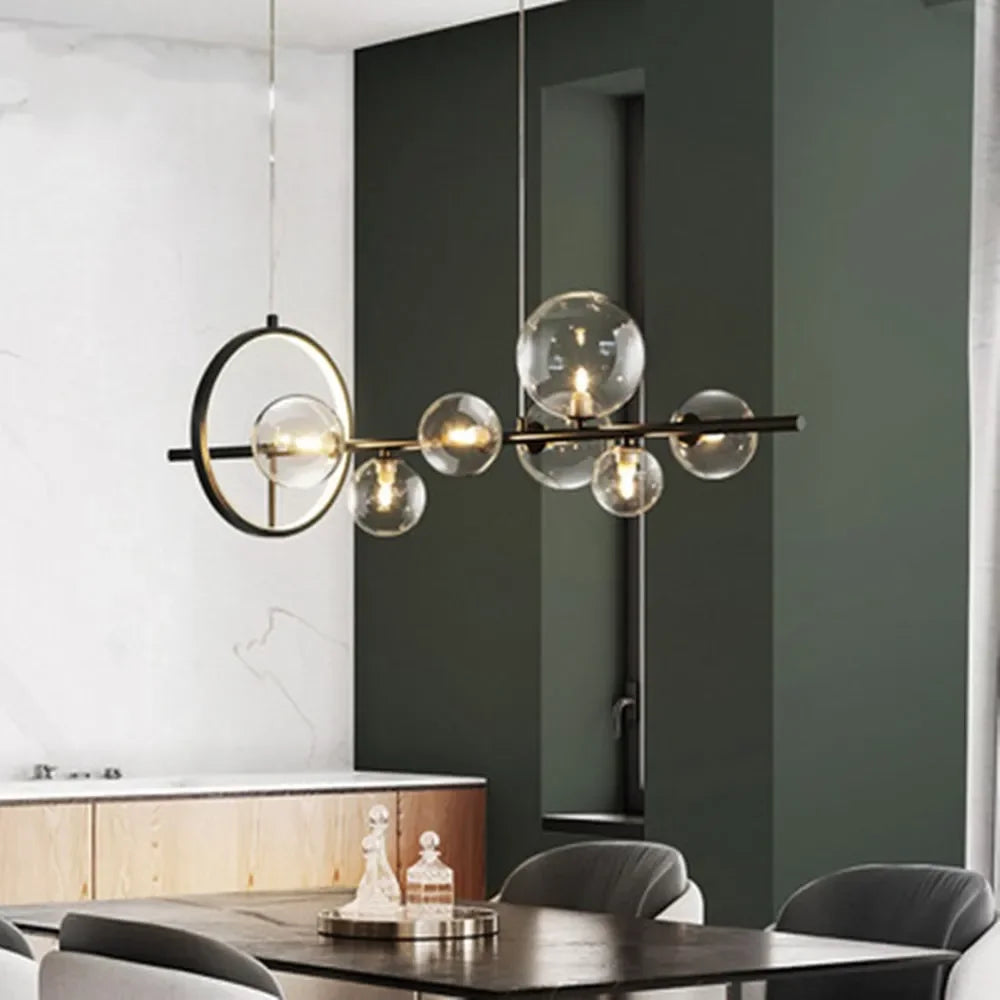 Vivolux | Modern Kreative Metall Kronleuchter Beleuchtung: 7/10 Klarglasblasen, Langes Runddesign mit G9 Lichtarmatur