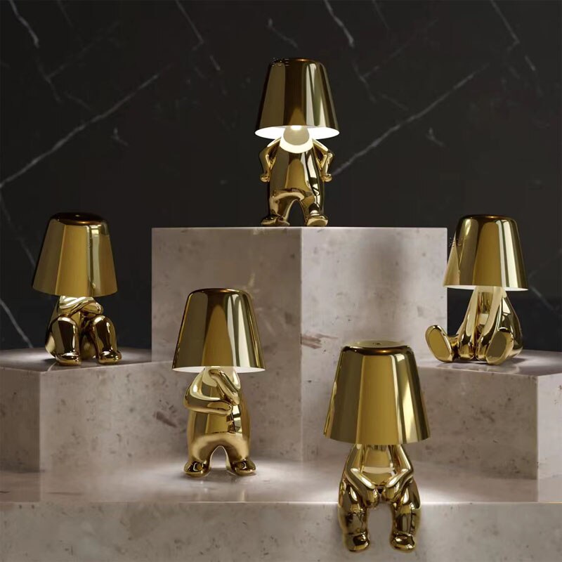 Vivolux | Goldene Man LED Denker Tischlampe – Verspielt Nachttischlampe für Schlafzimmer & Dekor