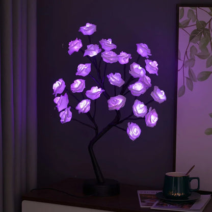 Vivolux | RGB Rose Blume Baum Lichter 24LED USB Batterie Tischlampe Feen Nachtlicht Zuhause Party Weihnachten Hochzeit Schlafzimmer Dekoration Geschenk