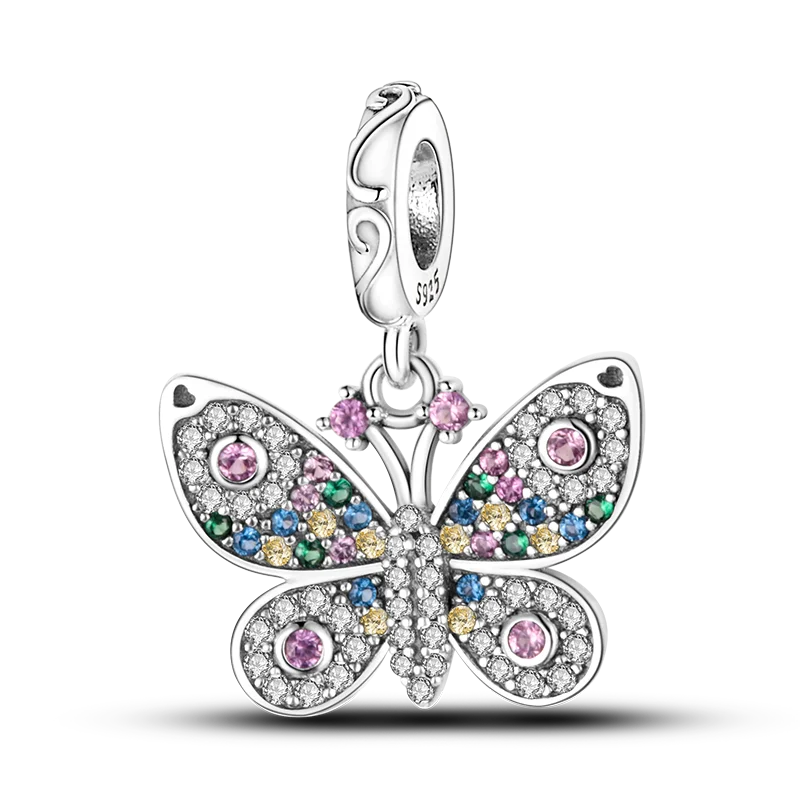 Vivolux | 925 Silber Goldener Leopard Charms Perlen Bunte Chamäleon Nashorn Löwe Skarabäus Katze Anhänger Passend für Original Pandora Armband Schmuck