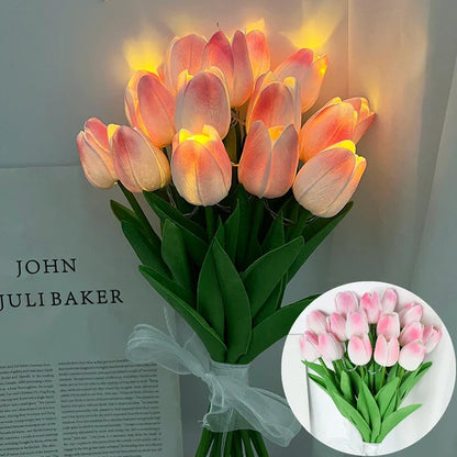 Vivolux | LED-Lampe mit künstlichem Tulpenblumenstrauß perfekt für Geschenke oder als Hochzeitsfeier-Hausdekorationen