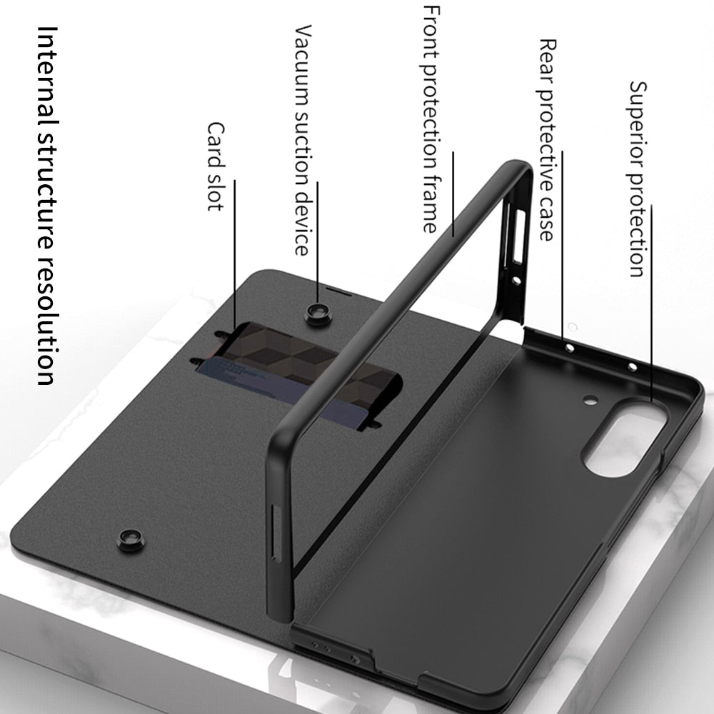 Vivolux | Stoßfeste Rüstungshülle Hülle Glas Abdeckung Ständer Einfügkarte Lederhülle für Samsung Galaxy Z Fold 5/4