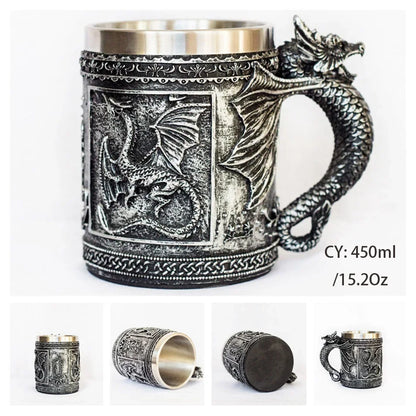 Vivolux | Mittelalterlicher Drachenharz-Edelstahlbecher als Kaffeebecher oder Teebecher
