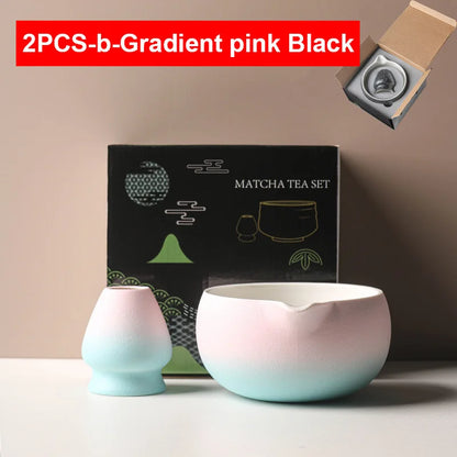 Variant image for Traditionelle Japanische Matcha-Schüssel mit Ausguss und Whiskhalter – Keramik Teezeremonie Set in Elegantem Farbverlauf-13